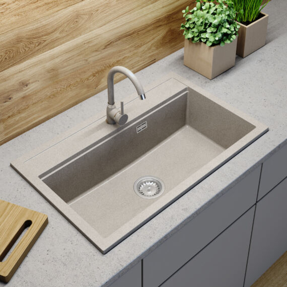 Gamma Advance 8050 egymedencés gránit mosogató, szifonnal, fekete