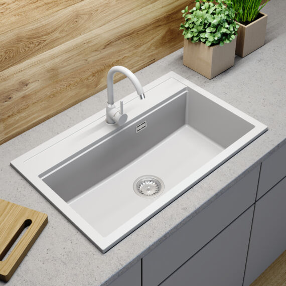 Gamma Advance 8050 egymedencés gránit mosogató, szifonnal, fehér