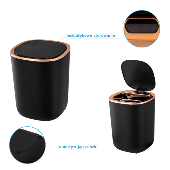 Gamma konyhai hulladéktároló, szenzoros, fekete-rose gold