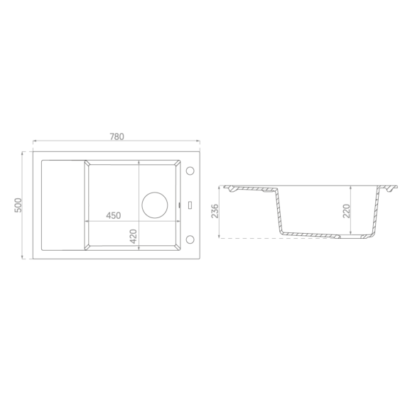 A-POINT 40 egymedencés gránit mosogató méret