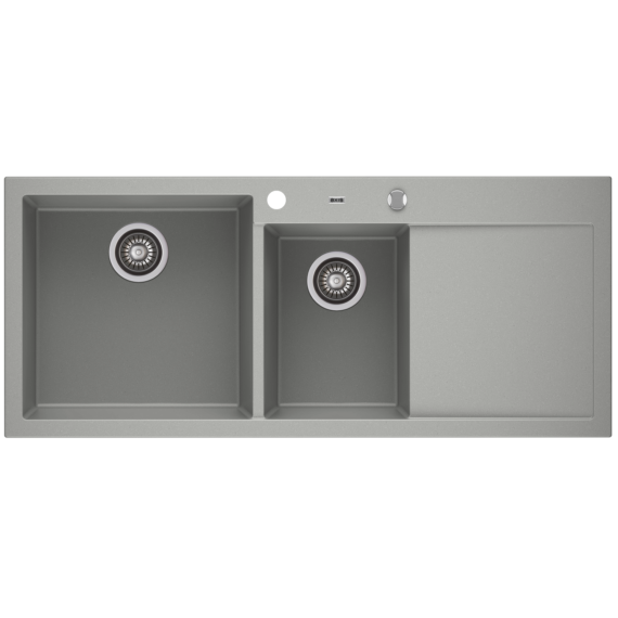 A-POINT 180 kétmedencés csepegtetőtálcás gránit mosogató automata dugóemelő, szifonnal, szürke, balos