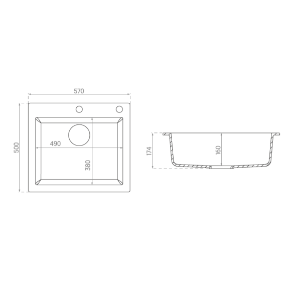 MOJITO 60  egymedencés gránit mosogató méretek