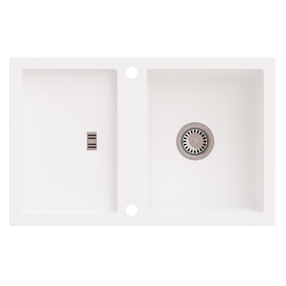 SLIDE 40 egymedencés gránit mosogató csepptálcával, automata dugóemelő, szifonkészlet, fehér