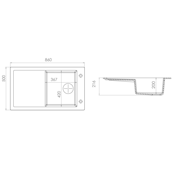 TRAMONTANA egymedencés gránit mosogató méret