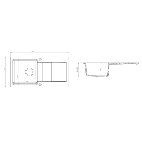 CASCADA 40 egymedencés gránit mosogató méret