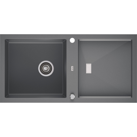 SLIDE 200 egymedencés gránit mosogató csepptálcával, automata dugóemelő, szifonkészlet, szürke