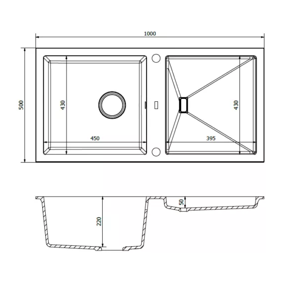SLIDE 200 egymedencés gránit mosogató csepptálcával, automata dugóemelő, szifonkészlet, bézs