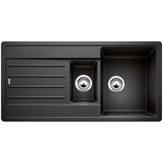 BLANCO LEGRA 6S Silgranit másfél medencés csepegtetőtálcás gránit mosogató, szifonnal, fekete-szemcsés