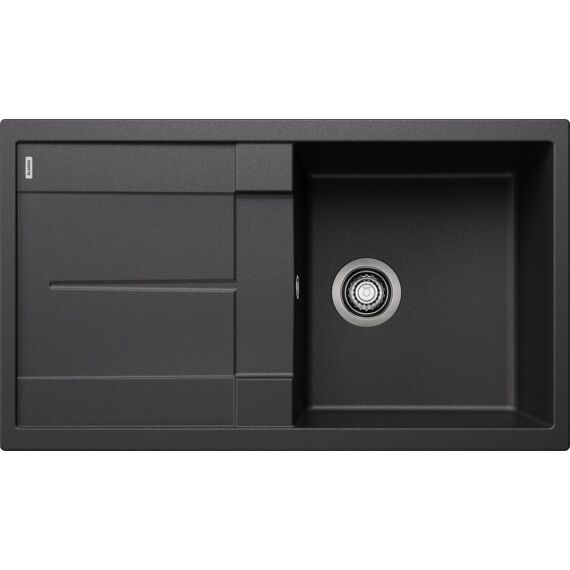 BLANCO METRA 5S Silgranit egymedencés csepegtetőtálcás gránit mosogató, szifonnal, fekete-szemcsés