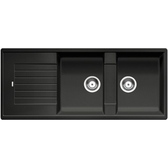 BLANCO ZIA 8S Silgranit kétmedencés csepegtetőtálcás gránit mosogató, szifonnal, fekete-szemcsés
