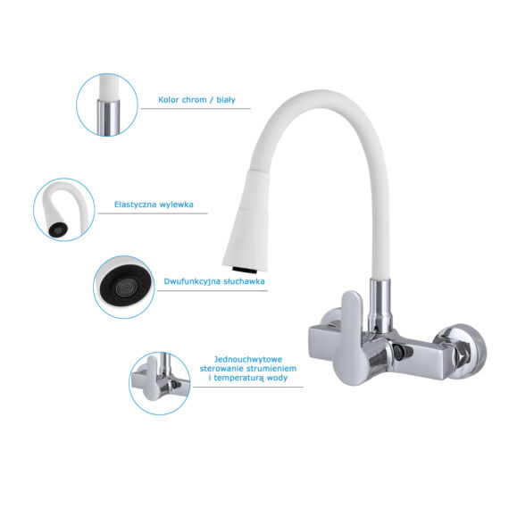 Flex 3000 konyhai fali csaptelep fehér-króm