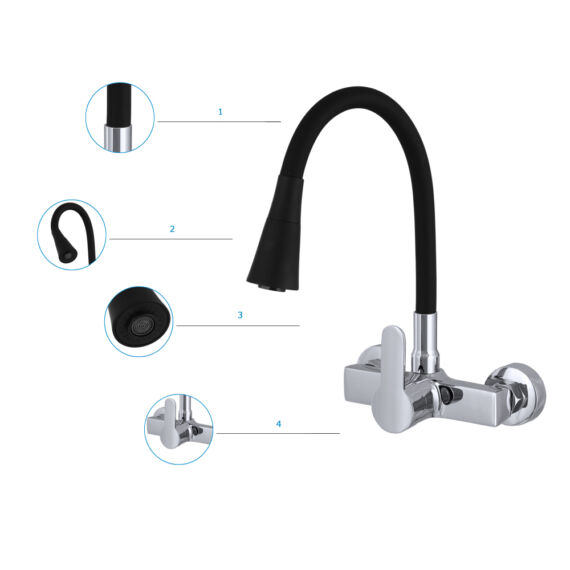 Flex 3000 konyhai fali csaptelep fekete-króm