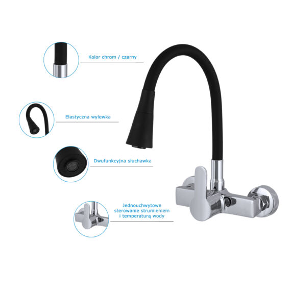 Flex 3000 konyhai fali csaptelep fekete-króm