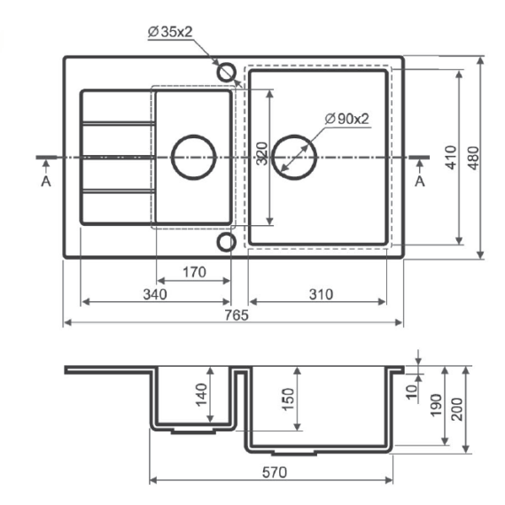 AVIGNON gyümölcsmosós gránit mosogató méret