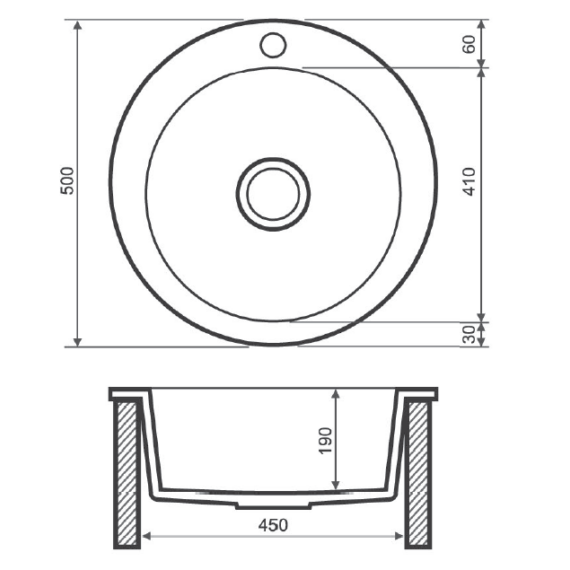 BELFORT  kerek gránit mosogató méret