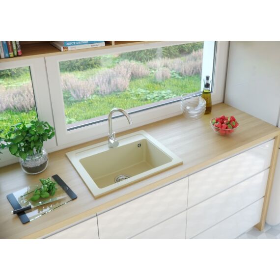 NIZZA egymedencés gránit mosogató automata dugóemelő, szifonnal, bézs