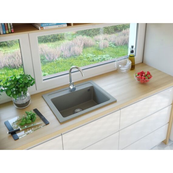 NIZZA egymedencés gránit mosogató automata dugóemelő, szifonnal, szürke