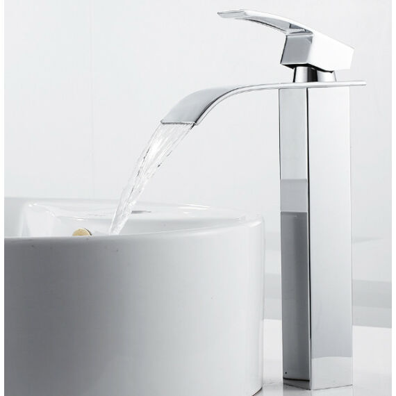 Elva magasított fürdőszobai mosdó csaptelep vízesés alakú vízsugárral króm