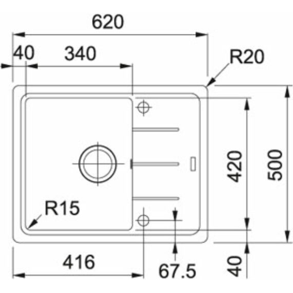 FRANKE BASIS 611-62 egymedencés gránit mosogató csepptálcával  méret