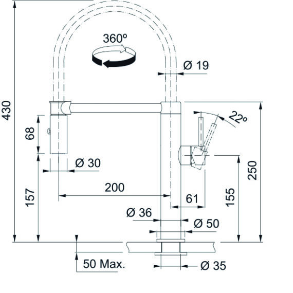 FRANKE PESCARA DOCCIA L konyhai csaptelep