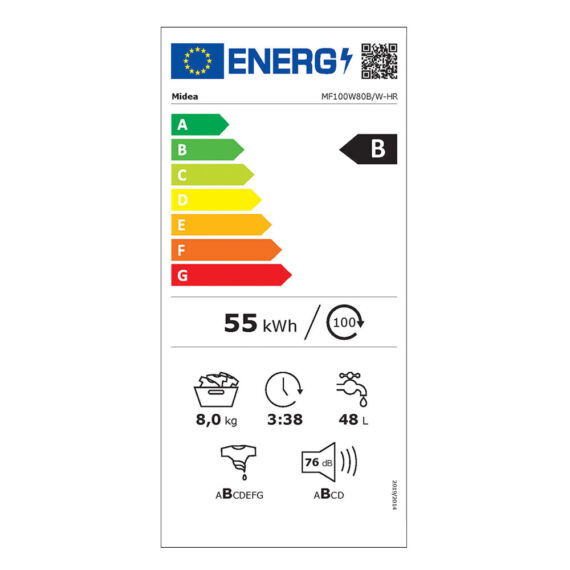 MIDEA Lunar MF100W80B/W-HR elöltöltős mosógép energia