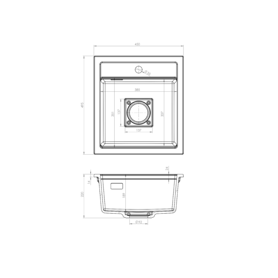 QUADRO 4550 egymedencés gránit mosogató automata dugóemelő
