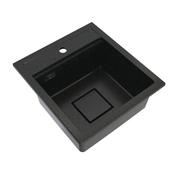 QUADRO 4550 egymedencés gránit mosogató automata dugóemelő, szifonnal, fekete-aranyszemcsés