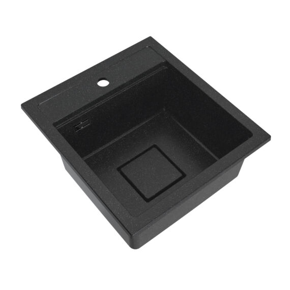 QUADRO 4550 egymedencés gránit mosogató automata dugóemelő, szifonnal, fekete-szemcsés