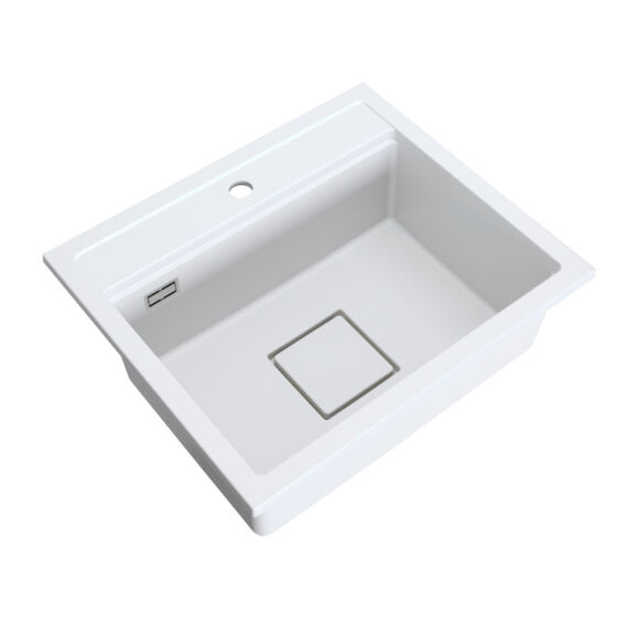 QUADRO 5850 egymedencés gránit mosogató automata dugóemelő, szifonnal, fehér