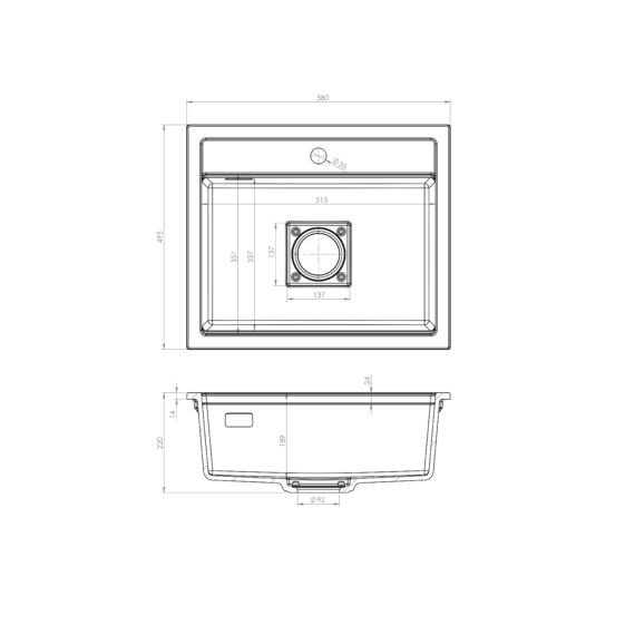 QUADRO 5850 egymedencés gránit mosogató automata dugóemelő