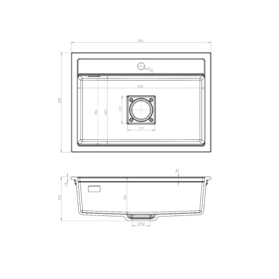 QUADRO 7050 egymedencés gránit mosogató automata dugóemelő