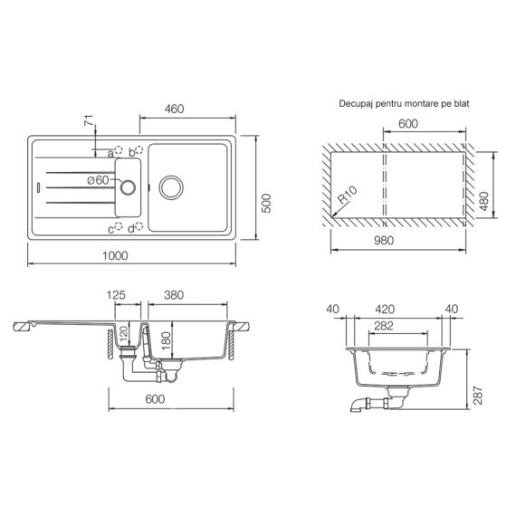 SCHOCK Element D-150 Cristalite gránit mosogató méret