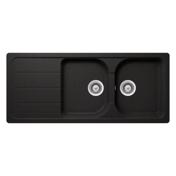 SCHOCK Formhaus D-200 Cristalite Nero kétmedencés csepegtetőtálcás gránit mosogató, szifonnal, fekete