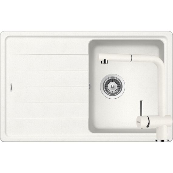 Schock Element D-100S egymedencés gránit mosogató szett dugóemelő, szifonnal, Schock Epos Ext, fehér