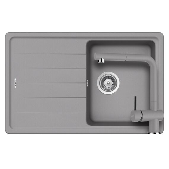 Schock Element D-100S egymedencés gránit mosogató szett dugóemelő, szifonnal, Schock Epos Ext, szürke