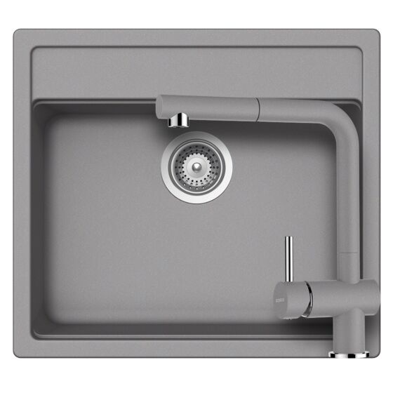Schock Nemo N-100 Cristalite Croma egymedencés gránit mosogató szett, szifonnal, Schock Epos Ext csaptelep, szürke
