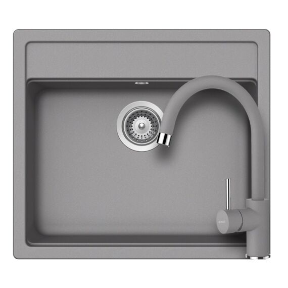 Schock Nemo N-100 Cristalite Moonstone egymedencés gránit mosogató szett, szifonnal, Schock Plutos csaptelep, bézs