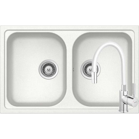 SCHOCK Viola N-200S Cristalite Alpina kétmedencés gránit mosogató szett,  Ferro Zumba csaptelep, fehér