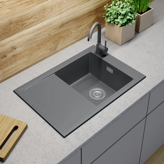 Design 7050 csepegtetőtálcás egymedencés gránit mosogató