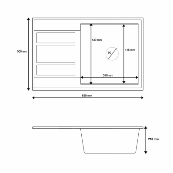 Modern 6550 csepegtetőtálcás egymedencés gránit mosogató méret