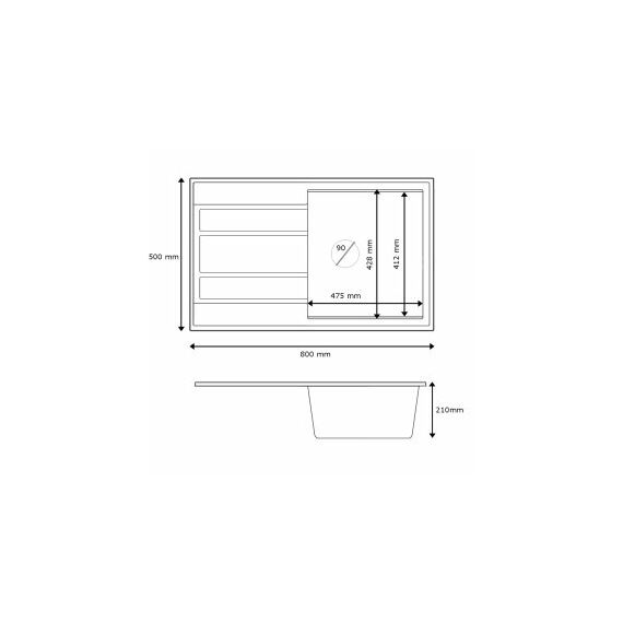 Modern 8010 csepegtetőtálcás egymedencés gránit mosogató méret