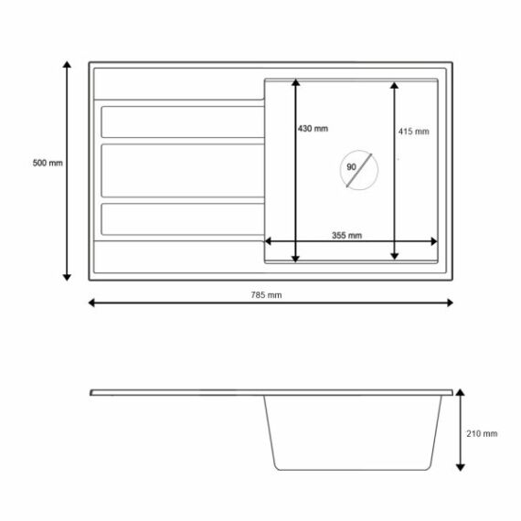 Modern 8050 csepegtetőtálcás egymedencés gránit mosogató méret