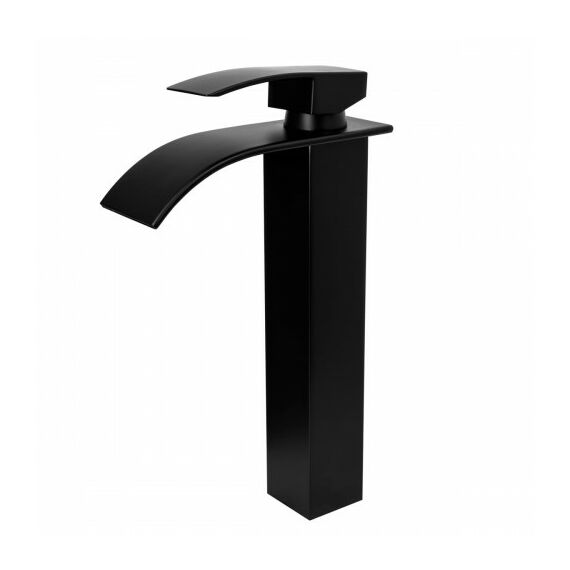 Elva magasított fürdőszobai mosdó csaptelep vízesés alakú vízsugárral fekete