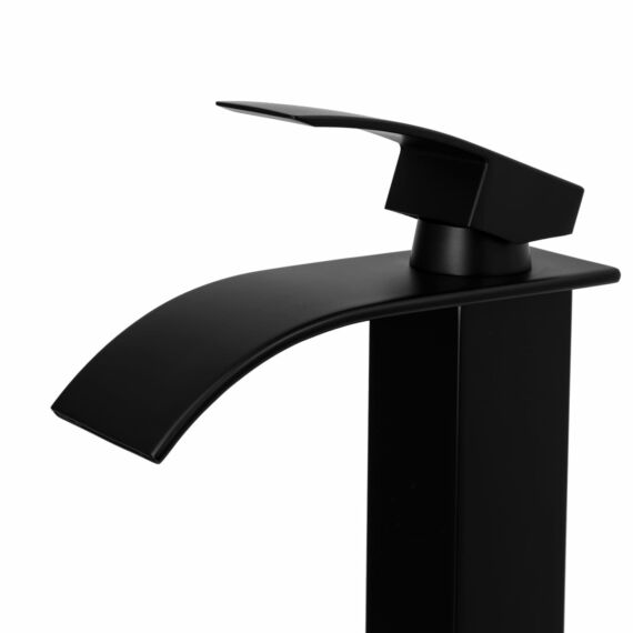 Elva magasított fürdőszobai mosdó csaptelep vízesés alakú vízsugárral fekete