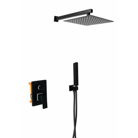 Zen6 fürdőszobai zuhanyszett beépíthető fali keverőcsappal és esőztető zuhanyfejjel fekete