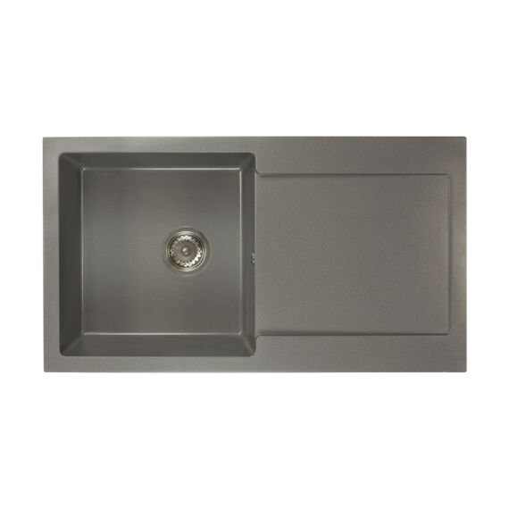 Alex egymedencés gránit mosogató csepptálcával automata szűrőkosaras leeresztővel szifonnal szürke