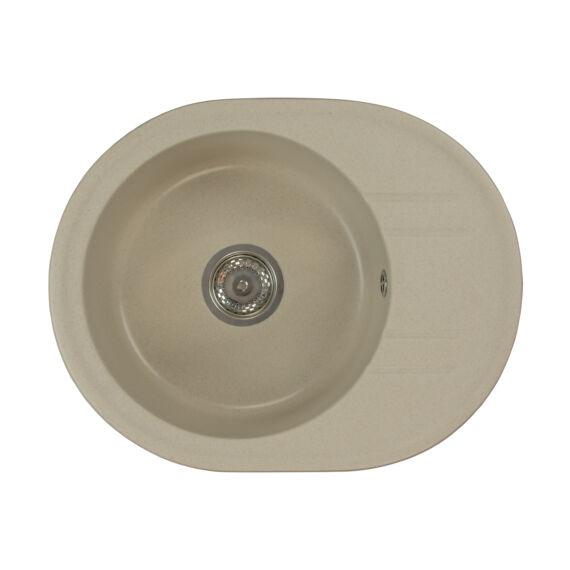 Bella kerek gránit mosogató szifonnal bézs