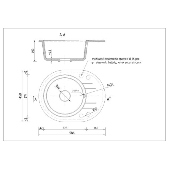 Bella kerek gránit mosogató méret