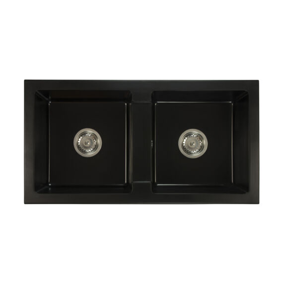 Borys kétmedencés gránit mosogató szifonnal fekete-szemcsés