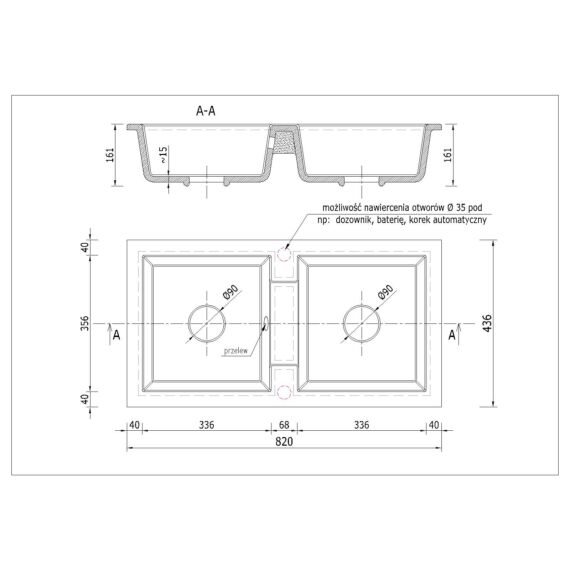 Borys kétmedencés gránit mosogató méret